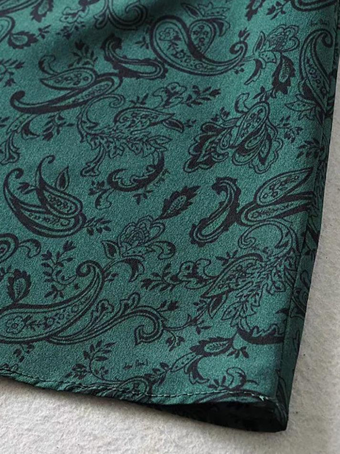Green Lace Up Paisley Print Mini Dress