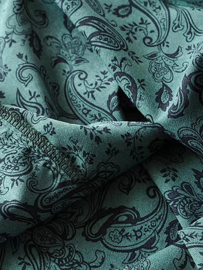 Green Lace Up Paisley Print Mini Dress