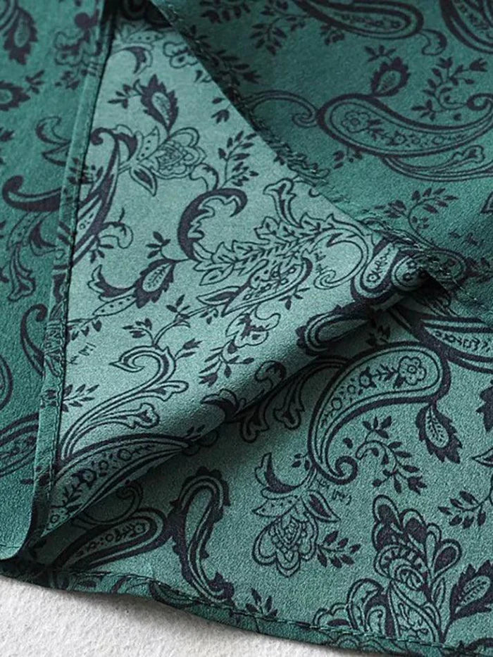Green Lace Up Paisley Print Mini Dress