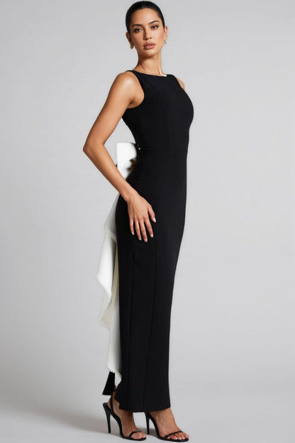 Ethan Backless Pearl Bow Maxi Dress
