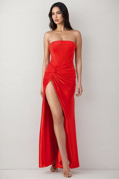 Kelid Red Backless Twisted Slit Maxi Dress