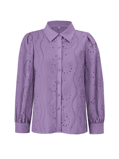 Miley Perforated Long Sleeve Blouse - Lavender