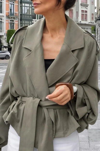 Lazy Wide Collar Tie Waist Trench Coat