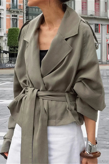 Lazy Wide Collar Tie Waist Trench Coat