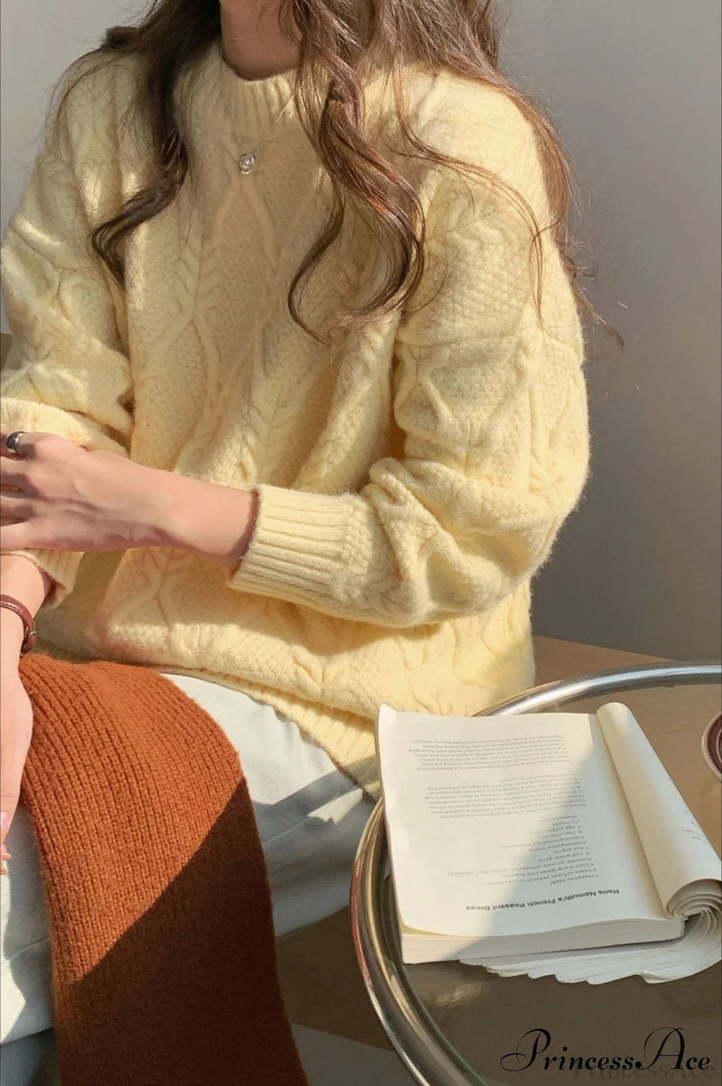 Lazy Style Candy-colored Cable-knit Sweater