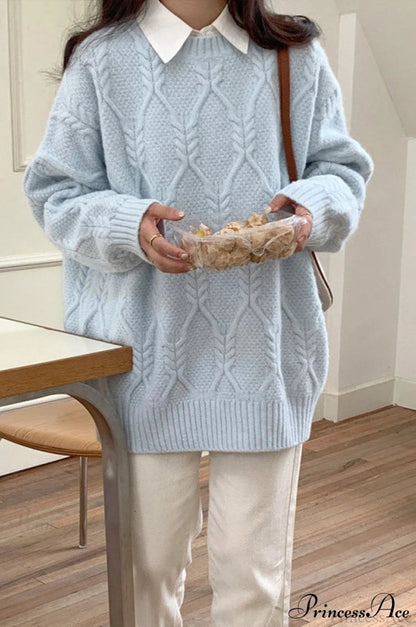 Lazy Style Candy-colored Cable-knit Sweater