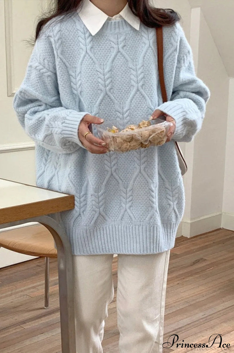 Lazy Style Candy-colored Cable-knit Sweater