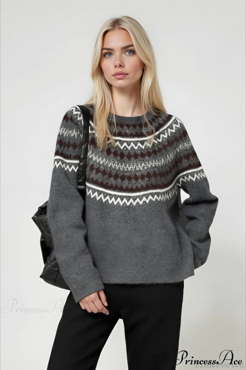 Lazy-style Fair Isle Retro Versatile Crew-neck Sweater