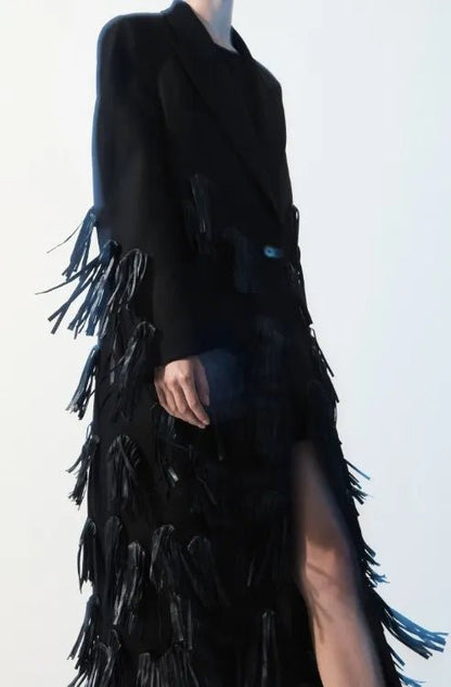 Leather-tasselled Wool Coat - Timeless Elegance Meets Modern