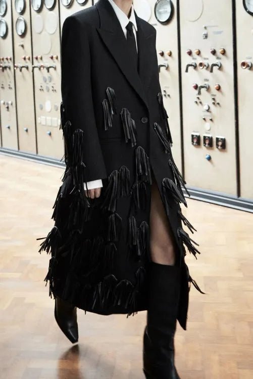 Leather-tasselled Wool Coat - Timeless Elegance Meets Modern