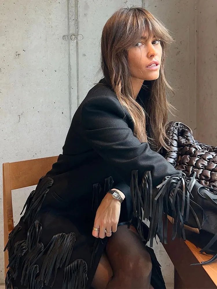 Leather-tasselled Wool Coat - Timeless Elegance Meets Modern