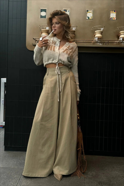 Letter Jacquard Cropped Drawcord Cardigan Sweater