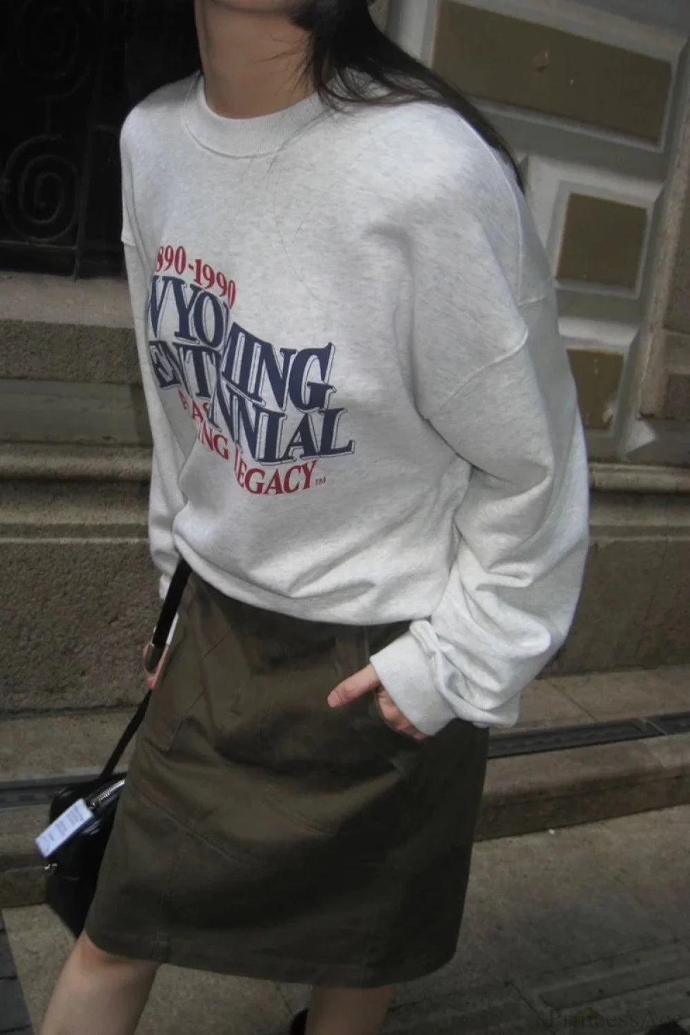 Letter Print Cropped Crew Neck Relaxed Sweatshirt