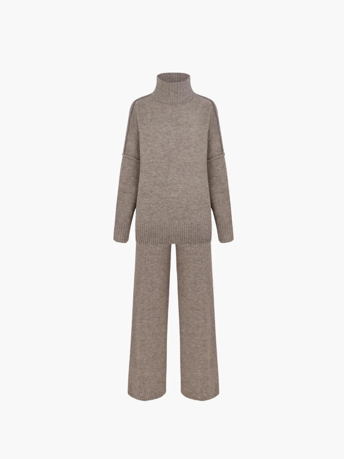 Cozy Knit Turtleneck Set With Wide-leg Pants
