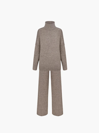 Cozy Knit Turtleneck Set With Wide-leg Pants