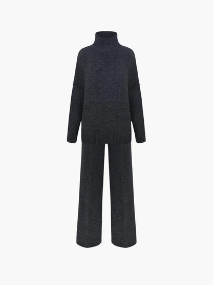 Cozy Knit Turtleneck Set With Wide-leg Pants