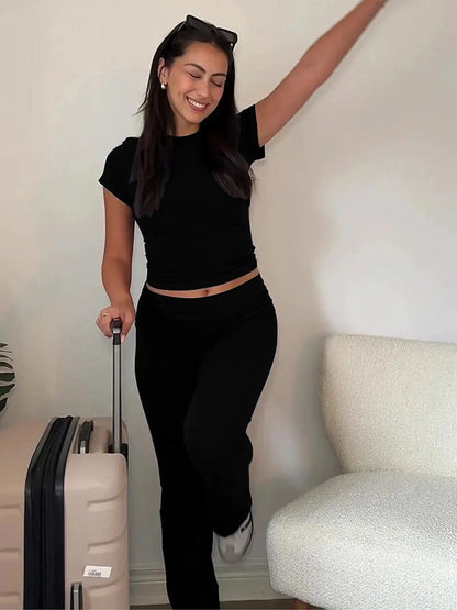 High-waist Flare Pants and Slim-fit Top Set