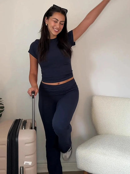 High-waist Flare Pants and Slim-fit Top Set