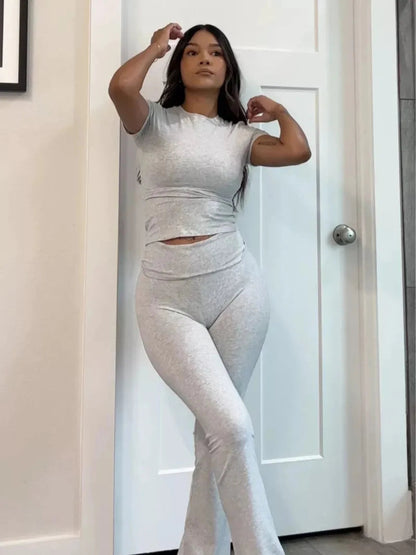 High-waist Flare Pants and Slim-fit Top Set