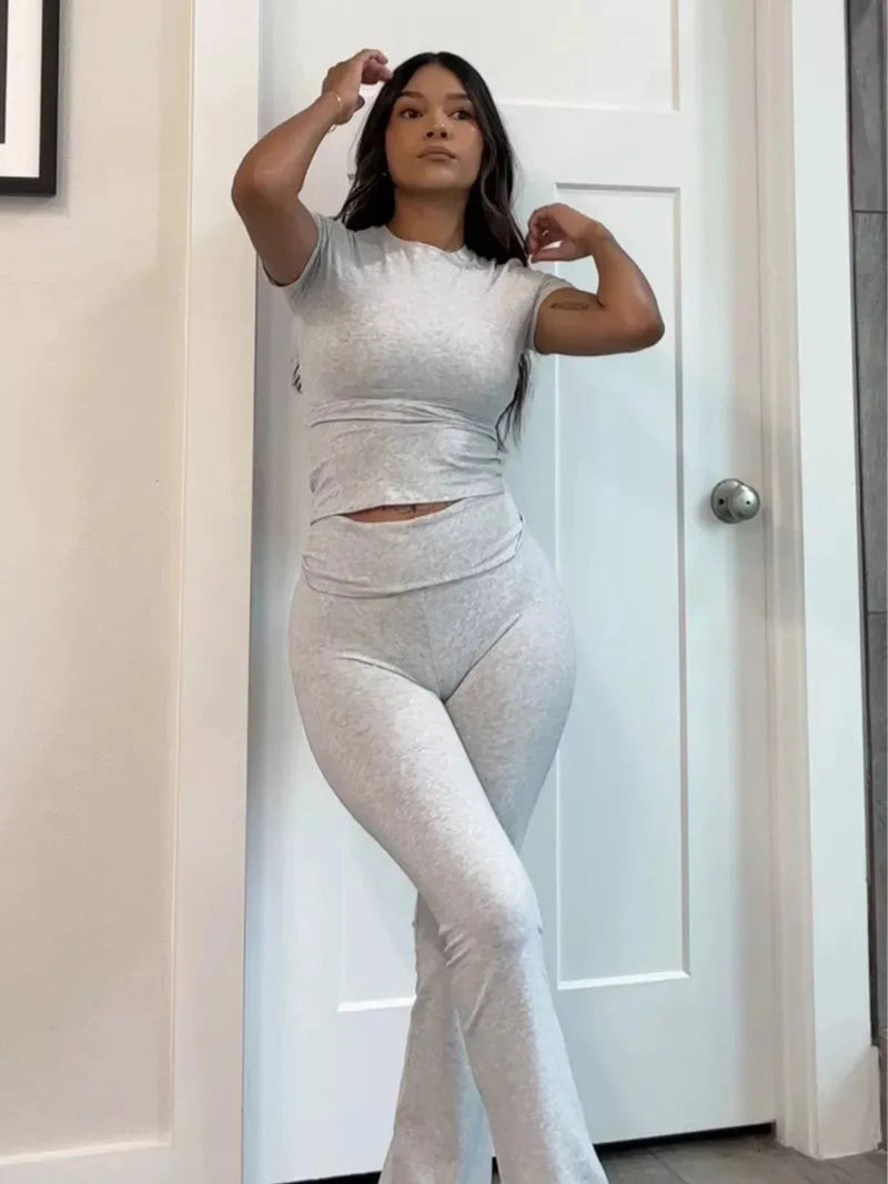 High-waist Flare Pants and Slim-fit Top Set