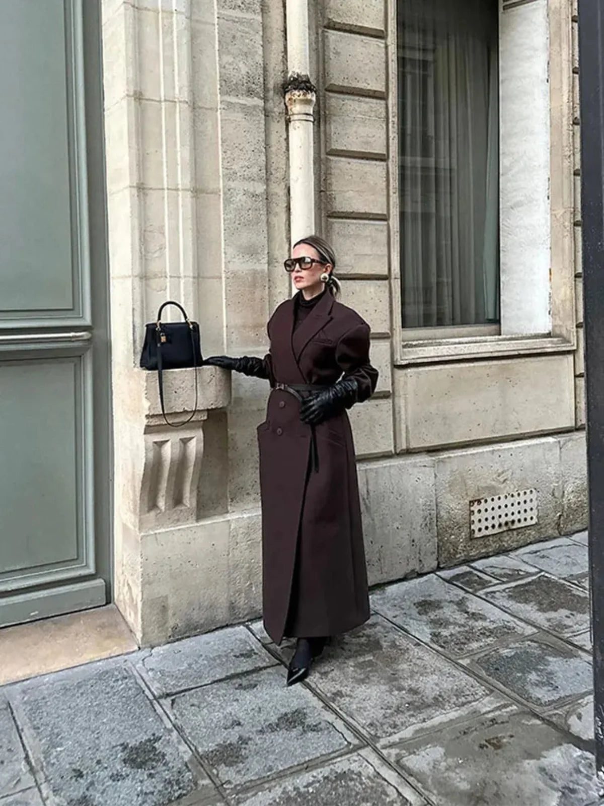 Oversized Double-breasted Wool Trench Coat