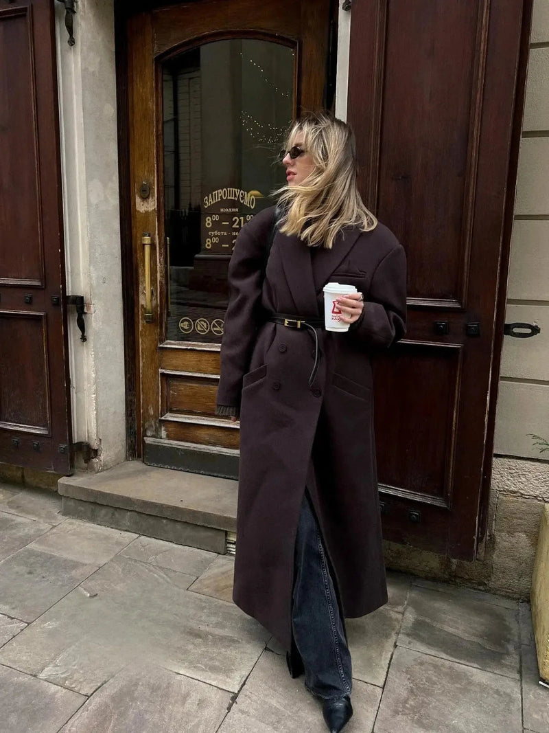 Oversized Double-breasted Wool Trench Coat