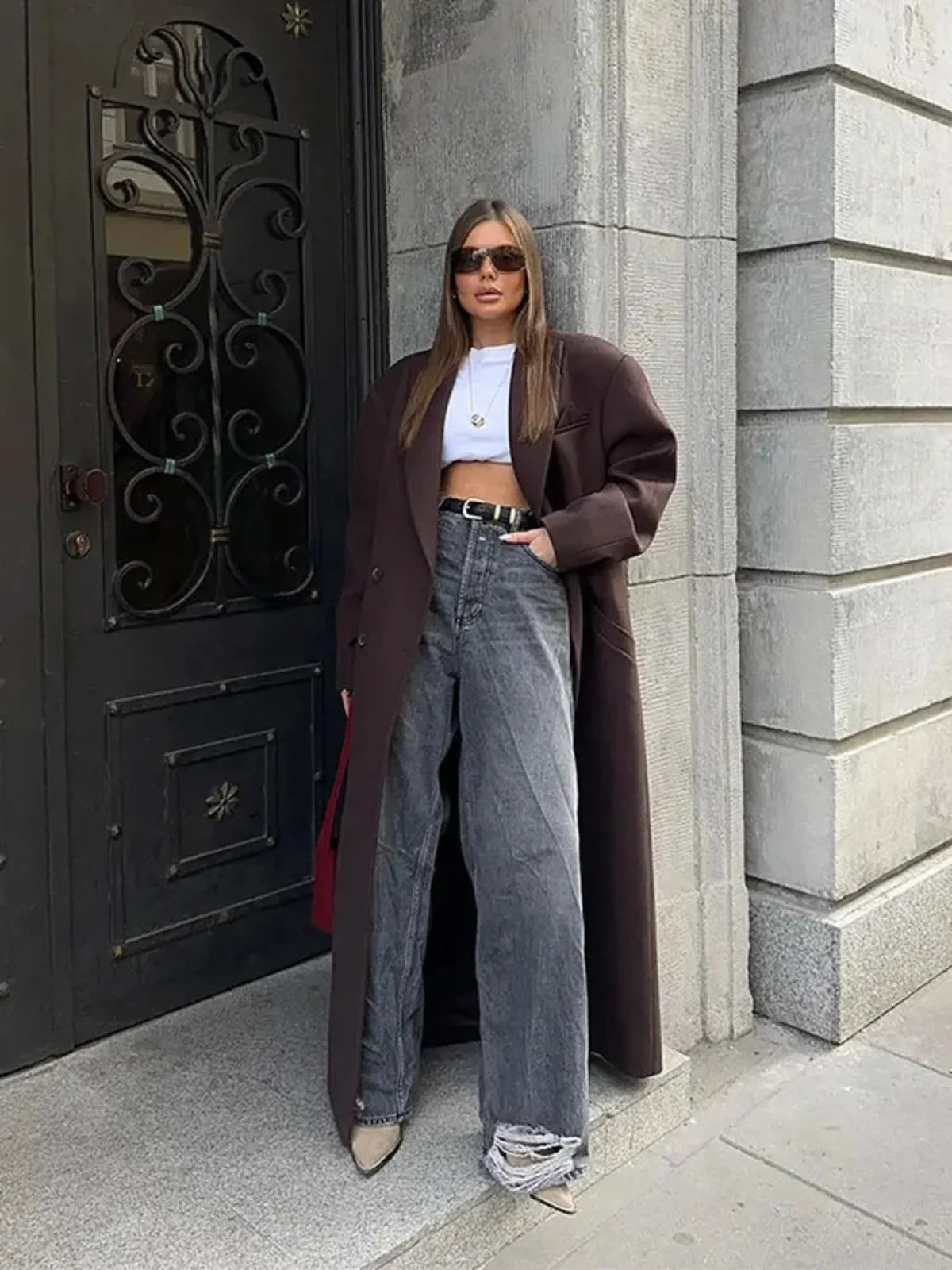 Oversized Double-breasted Wool Trench Coat