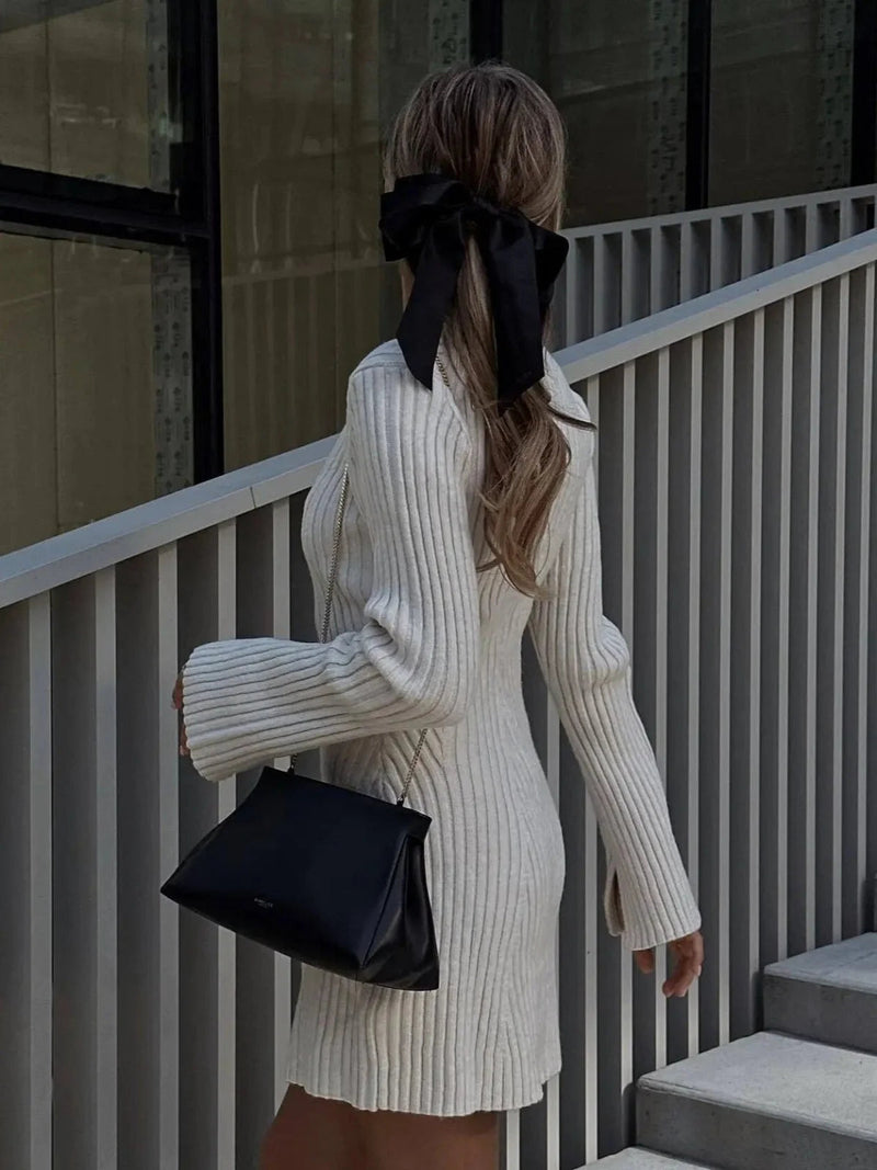 Ribbed Knit Bell-sleeve Mini Dress