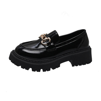 Black Patent Leather Platform Tassel British Middle Heels Flats Loafers