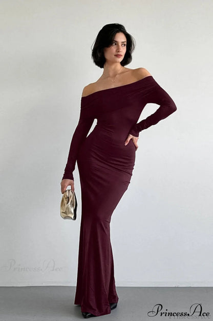 Long Sleeve Off Shoulder Bodycon Maxi Dress