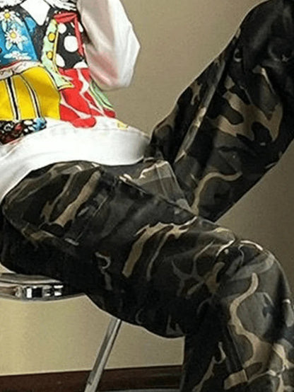 Green Hip Hop Loose Fit Camo Cargo Pants