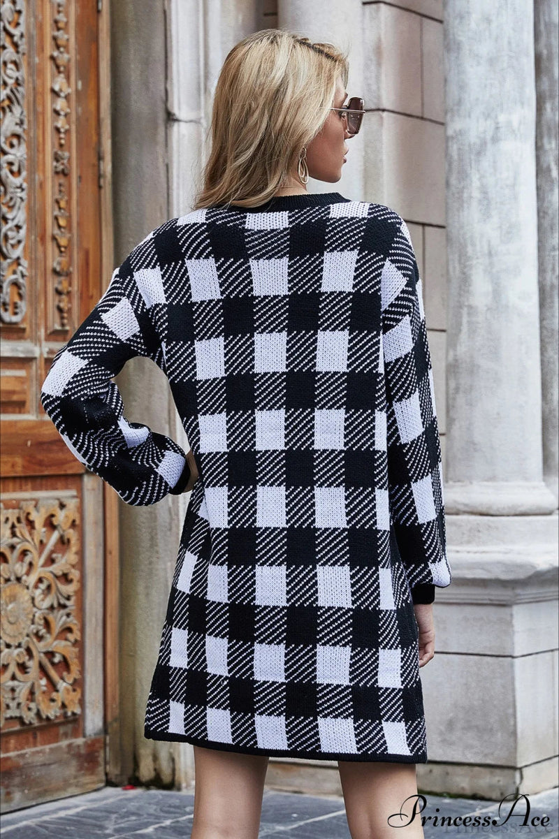 Loose Plaid Commute Color Block Sweater