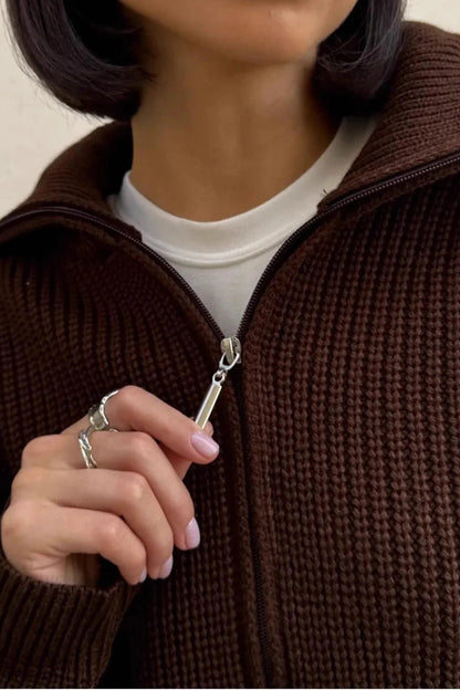 Loose Zip Lapel Cardigan