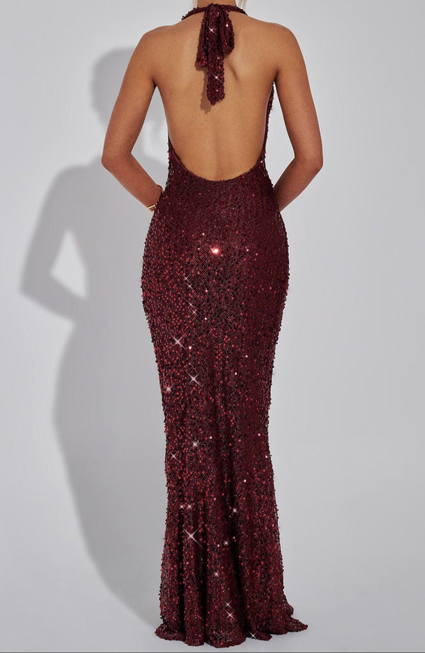 Elsa Maxi Dress - Wine Lined