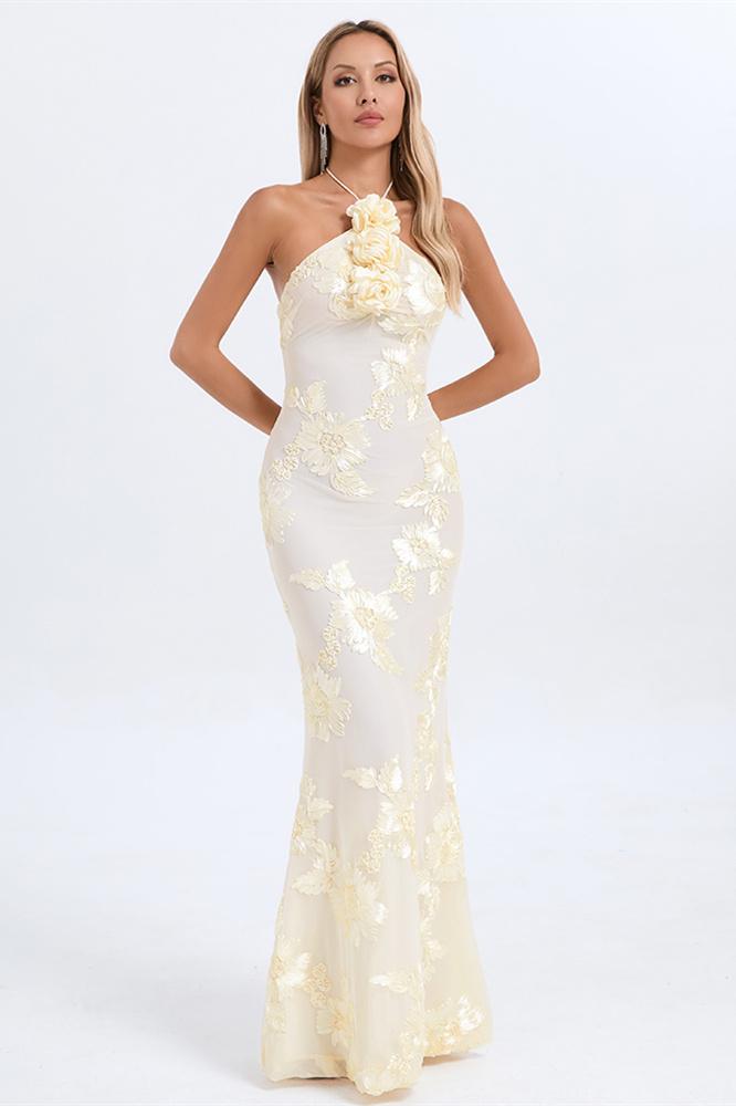 Lorraine Halter Emboidered Maxi Dress