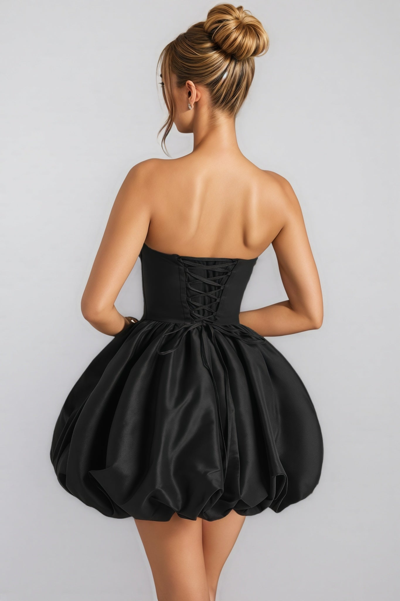 Zevpt Black Bow Halter Lantern Mini Dress