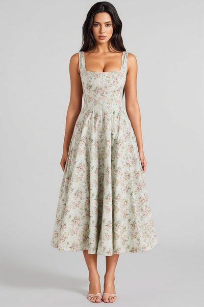 Yaralt Sage Print Cotton Midi Dress