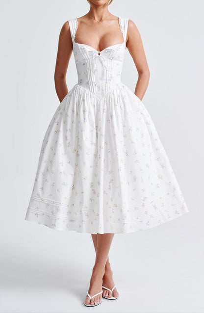 Romanadia Midi Dress - White Multi Print