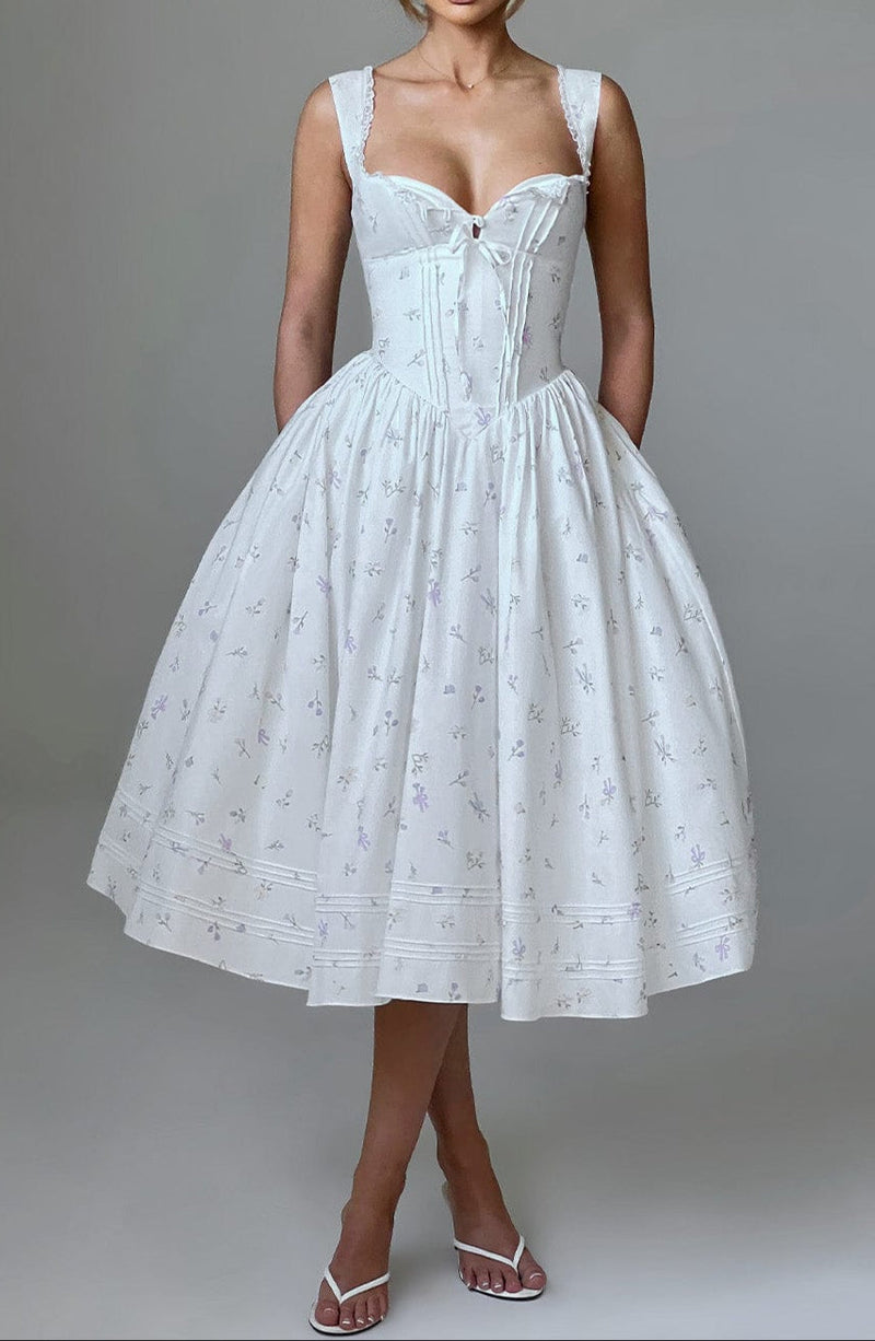 Romanadia Midi Dress - White Multi Print
