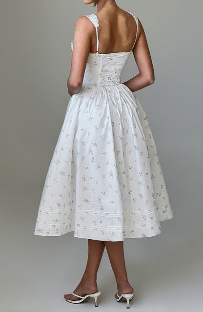 Romanadia Midi Dress - White Multi Print