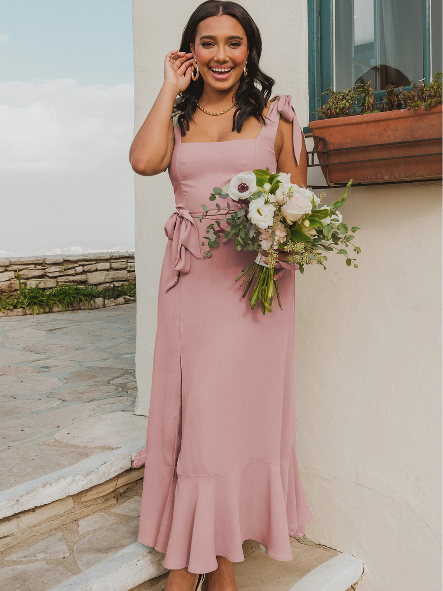 Avianca Shoulder Tie Bridal Midi Dress - Mauve