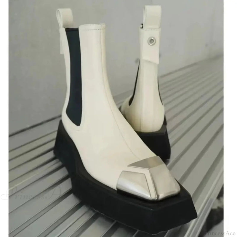 Metal Square Toe Elevated Chelsea Gothic Short Boot