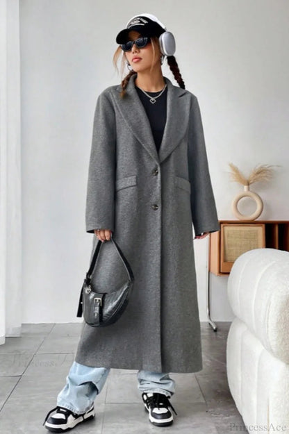 Minimalist Color Notched Collar Relaxed Wool Overcoat