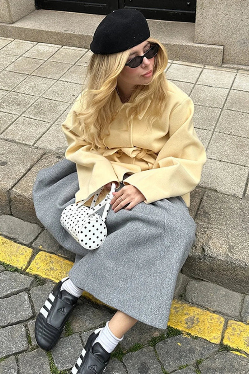 Minimalist Color Tie Waist Mid-length Coat