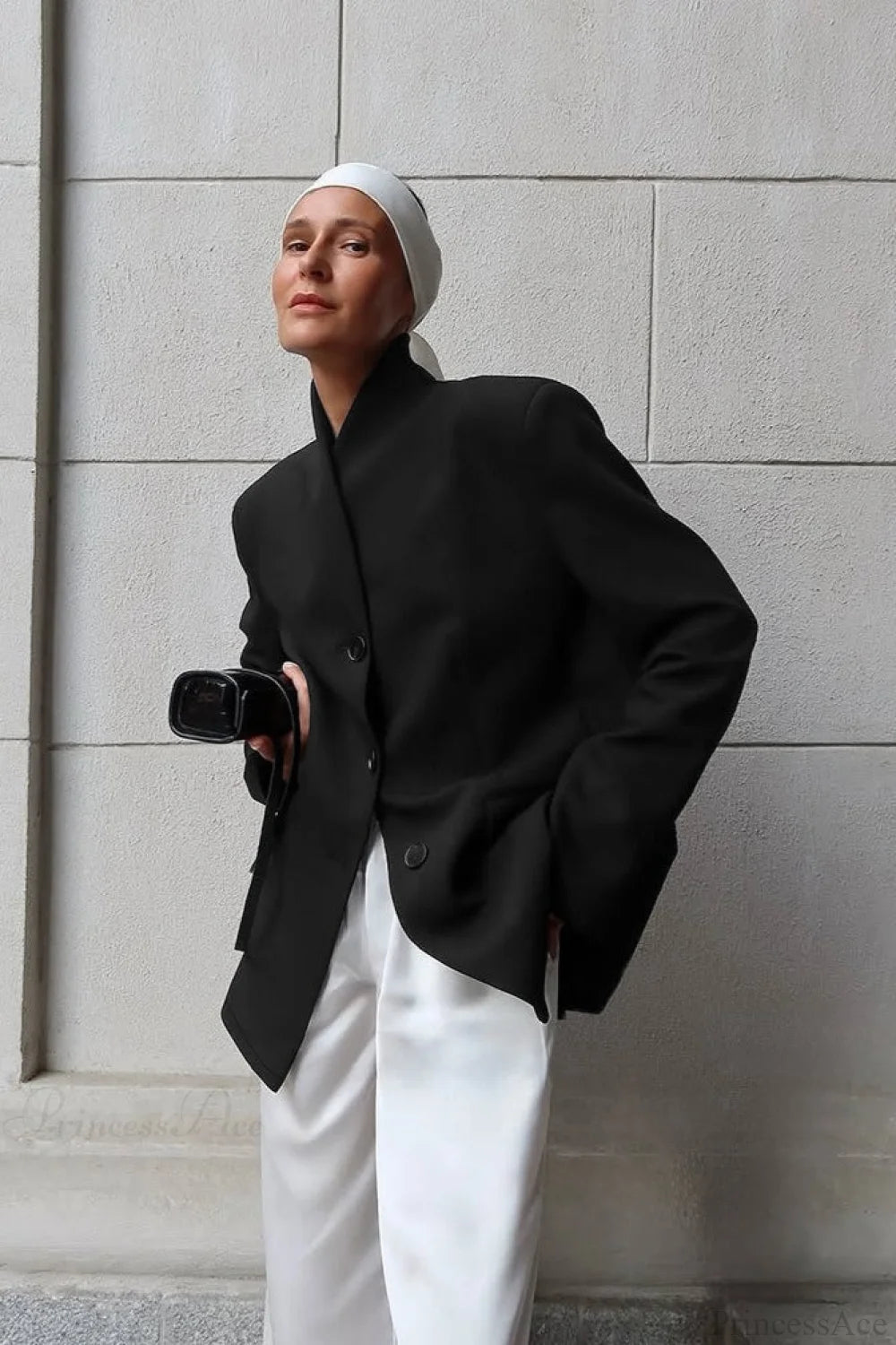 Minimalist White V-neck Relaxed Coat