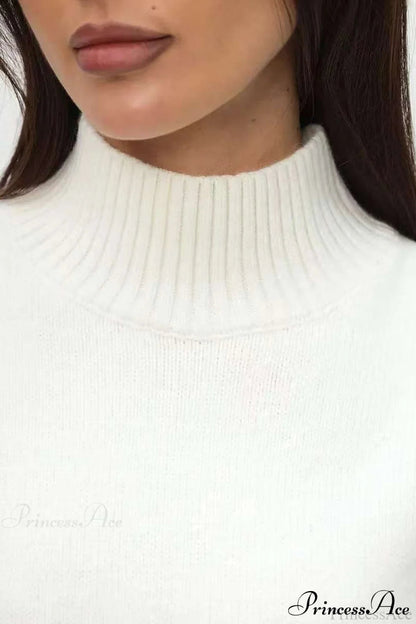 Mock Neck Bell-sleeve Loose Short Sweater