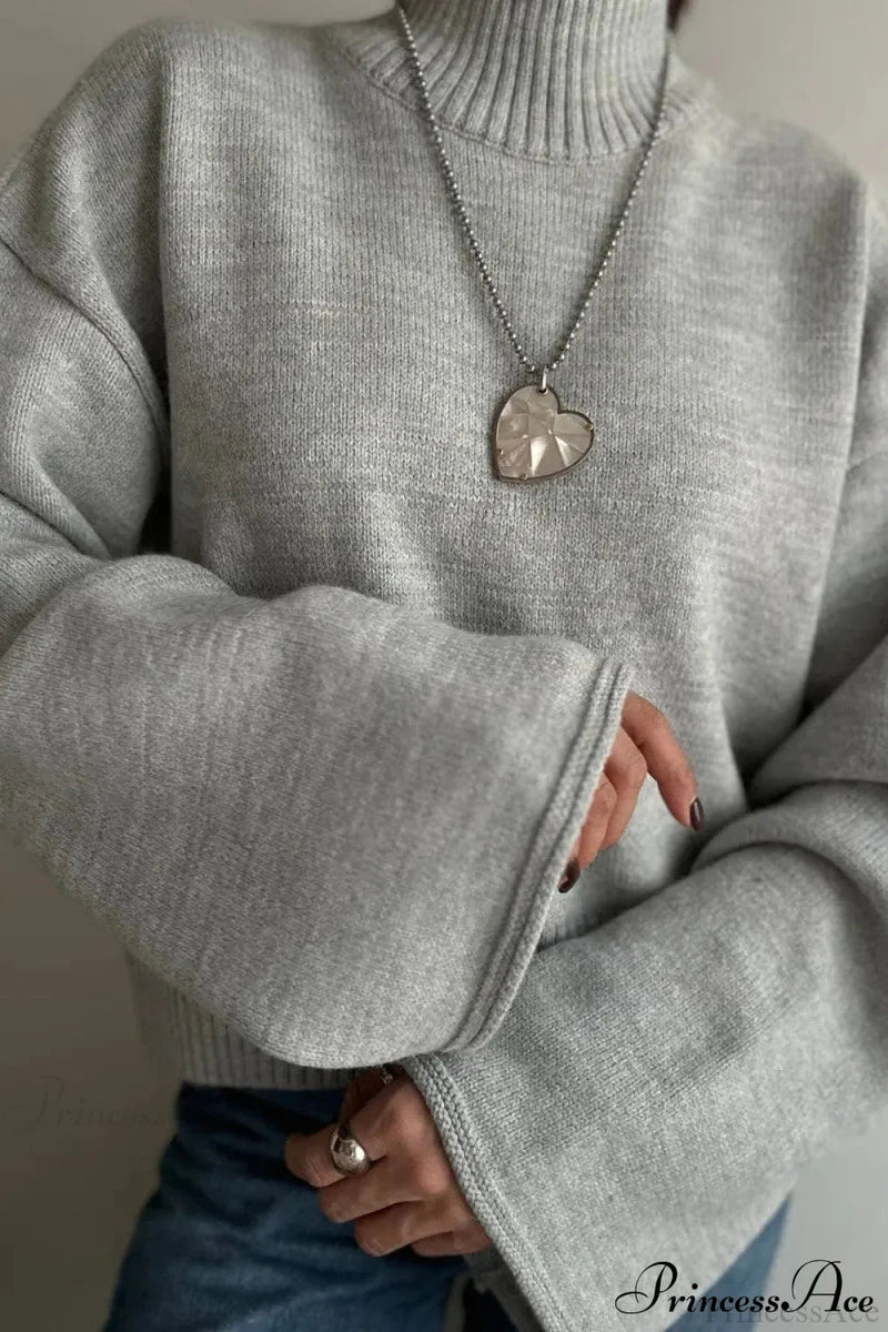 Mock Neck Bell-sleeve Loose Short Sweater