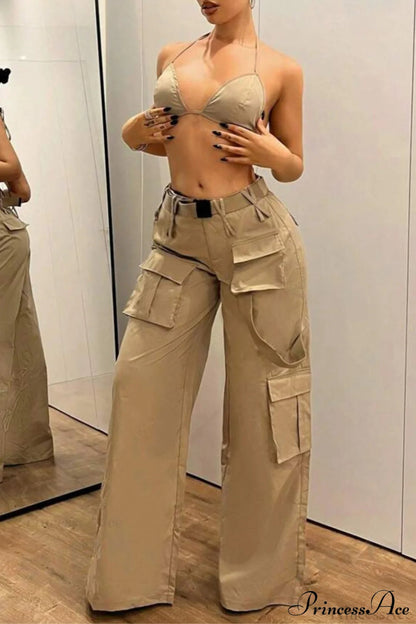 Multi-pocket Mid-rise Straight-leg Cargo Pants