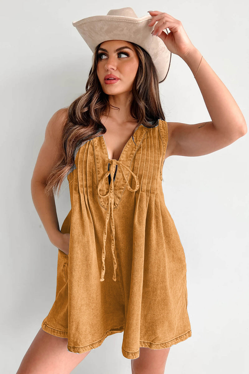 Texas Babydoll Denim Romper - Mustard
