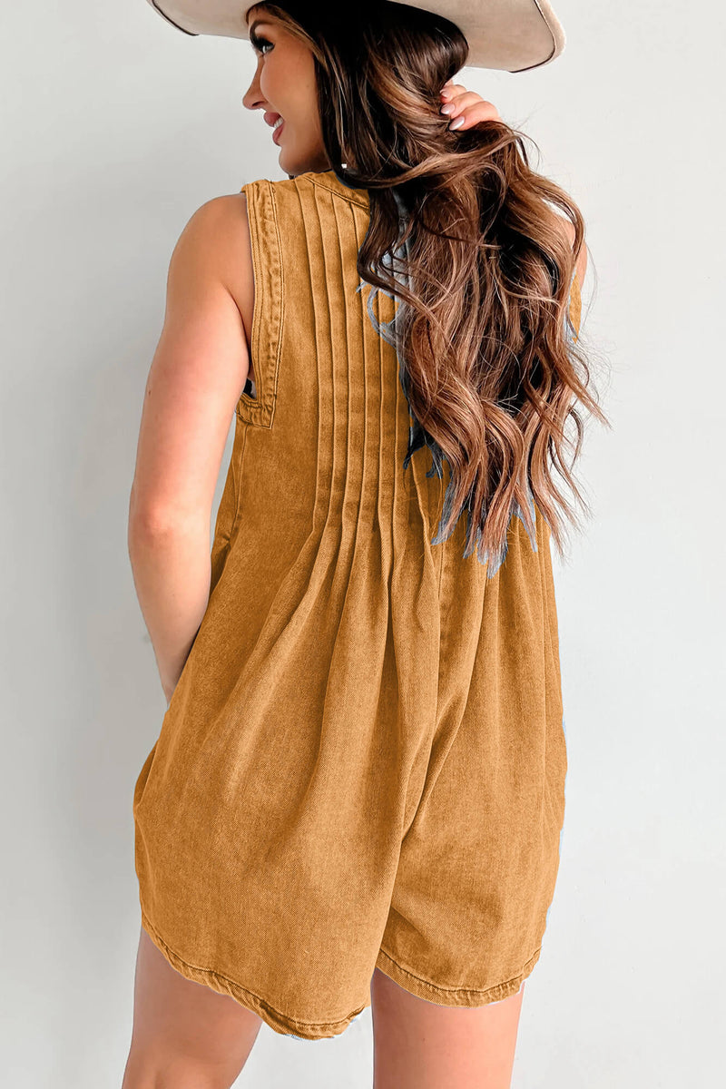 Texas Babydoll Denim Romper - Mustard